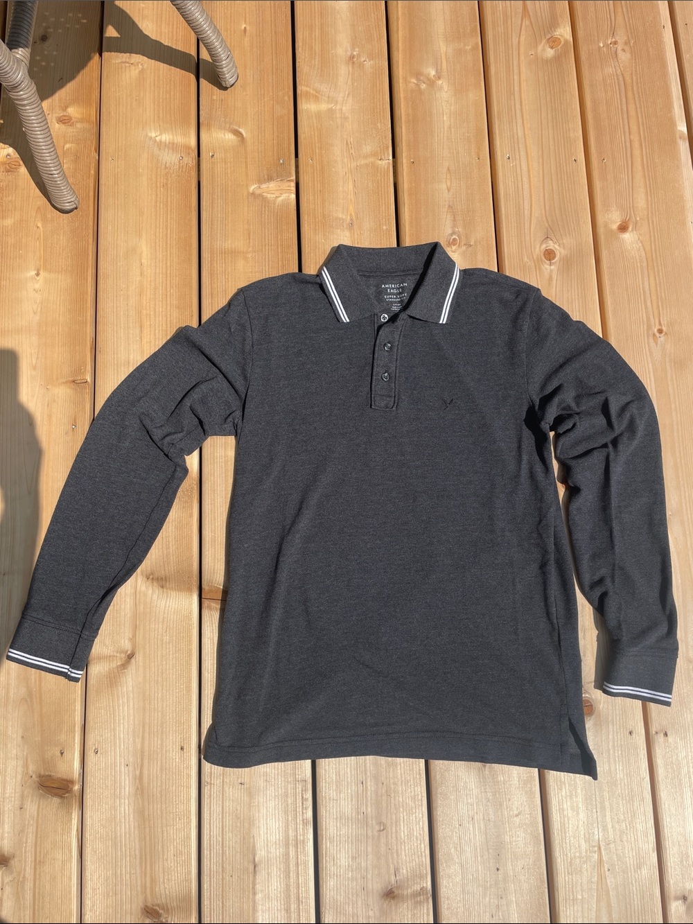American Eagle Outfitters Dark Charcoal Polo with White Trim